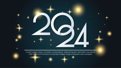 Poster - Blue yellow and white vector happy new year 2024 banner with trendy style. Happy new year 2024 background