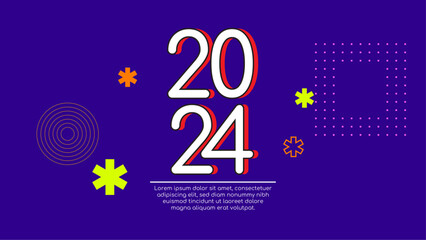 Wall Mural - Colorful colourful vector simple and elegant 2024 new year banner. Happy new year 2024 background