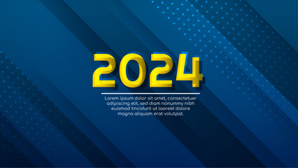 Poster - Yellow blue and white vector the year 2024 new years banner. Happy new year 2024 background