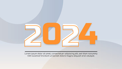 Poster - Gray grey white and orange vector happy new year 2024 banner with trendy style. Happy new year 2024 background