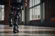 A man walks on a bionic prosthetic legs, robotic legs