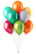 Colorful party balloons with isolated against transparent background. Christmas and happy birthday concept