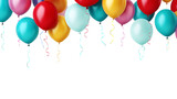 Colorful party balloons with isolated against transparent background. Christmas and happy birthday concept