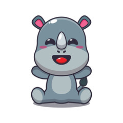 Wall Mural - Cute rhino sitting cartoon vector illustration. 