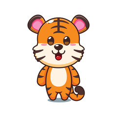 Wall Mural - Cute tiger cartoon vector illustration. 