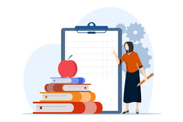 concept of school curriculum, k-12 programs, course enrollment with tiny people. public school. lear
