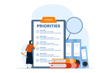 Canvas Print - priority list concept, Important agenda to do Planning and managing work to increase efficiency, work management, Checklist with priority goals and urgency selection process, Vector Illustration.