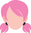 Girl avatar with pink pigtail hair style flat vector