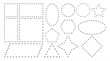 Vector illustration. Set of geometric cutting shapes. Template of dashed coupons on white background