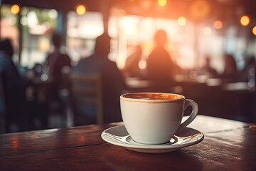 Wall Mural - Vintage espresso delight. Enjoying rich cup of caffeine in cozy cafe setting with old world charm warm wooden table background and artful foam accents