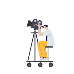 Sticker - Cinema with Man Character with Camera Engaged in Movie Shooting Vector Illustration