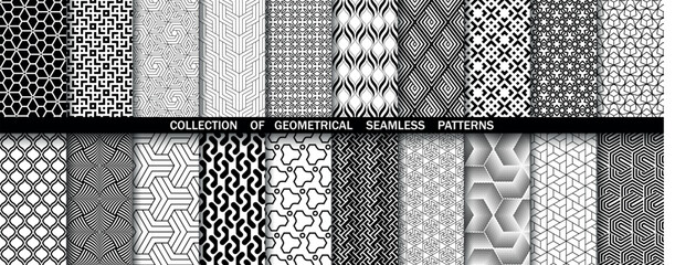 Geometric set of seamless black and white patterns. Simple vector graphics