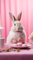 Wall Mural - Easter bunny rabbit  on pink background. Easter holiday concept.