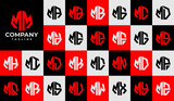 Fototapeta  - Set of line heptagon abstract letter M MM logo design