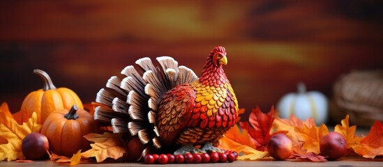 Poster - Autumn leaf and pine cone turkey: Thanksgiving decor.