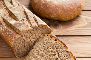 Artisan bread on wooden table