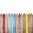 colorful wooden fence on transparent background, clipping path, png