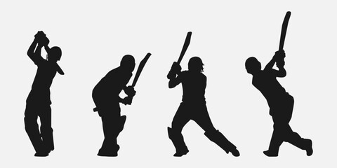 Wall Mural - set of silhouettes of cricket athletes. isolated on white background. graphic vector illustration.