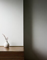 Empty interior background. A structure where there is a vase on a table and you can feel the space between the front and back walls behind it.