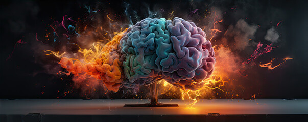 Human brain expolde illustrative style, fantasy idea concept.