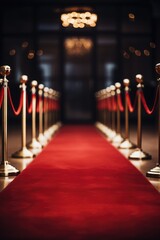 Wall Mural - Red carpet with red rope barrier in a row. VIP event