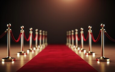 Wall Mural - Red carpet with red rope barrier in a row. VIP event