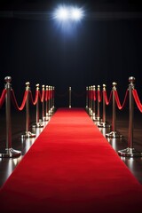 Wall Mural - Red carpet with red rope barrier in a row. VIP event