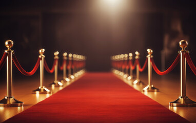 Wall Mural - Red carpet with red rope barrier in a row. VIP event