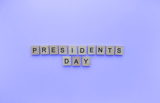February 21, George Washingtons birthday, Presidents Day in the USA, minimalistic banner with the inscription in wooden letters
