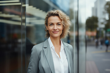 Wall Mural - Portrait of trustworthy mature businesswoman in the street looing at camera