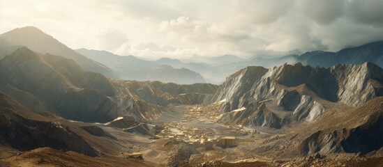 Wall Mural - Gold mine view through mountains with a wide angle.