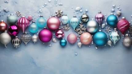 Sticker - Christmas ornaments on a blue background. Generative AI.