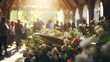 Blurred background of People who came to say goodbye to a deceased relative in the church before the burial