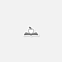 Open Book With Apple Icon Sticker Isolated On Gray Background
