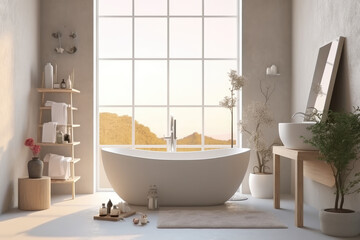 Wall Mural - Effect drawing of bathing area in home bathroom