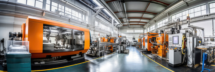 Poster - Wide format CNC machine tools at work in a modern factory