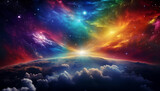 Fototapeta  - 虹色の夜空と雲の景色