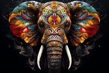 An Elephant With Colorful Patterns