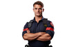 Well Suited Fireman Posing with Crossed Isolated on Transparent Background PNG