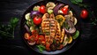 Grilled chicken and vegetable salad. Generative AI