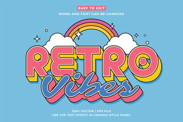 Poster - Retro vintage editable text effect. Retro Vibes 3d cartoon style premium vector