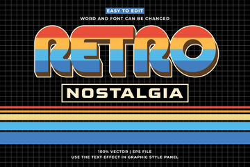 Poster - Retro vintage editable text effect. Retro Nostalgia 3d cartoon style premium vector