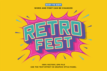 Poster - Retro vintage editable text effect. Retro Fest 3d cartoon style premium vector
