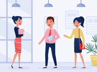 Wall Mural - Woman at Job Interview Talking to Manager Vector Illustration