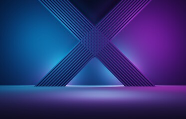Wall Mural - 3d rendering of purple and blue abstract geometric background. scene for advertising, technology, sh