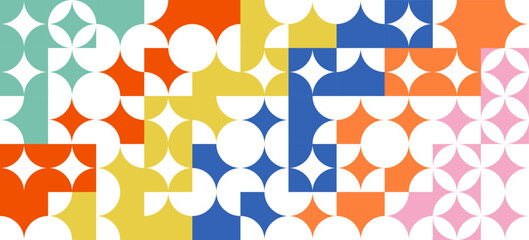 Poster - Geometric abstract background in bauhaus style. Naive aesthetics of Swiss design. Vector illustration on transparent background.