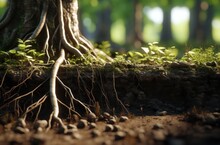 Trees With Strong Roots Embedded In The Ground Until They Come Out Of The Ground