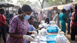 Health worker providing hygiene supplies. Concept of community health support.