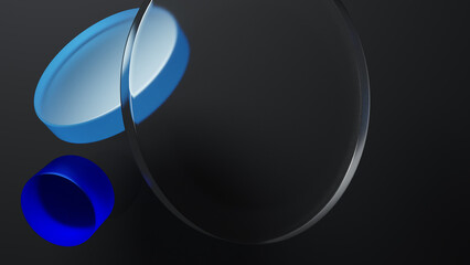 Aufkleber - 3D rendered illustration with glass shapes in different colors. A minimal abstract scene with geometrical forms on a dark background. Set of Geometric shapes in a dynamic composition.