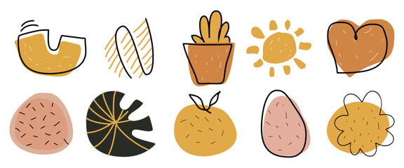 Poster - set of cute doodle outlined design elements. neural color vector illustration